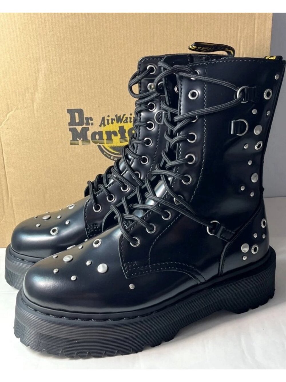 NEW Dr. Martens Jadon Hi HDW Studded Lace Zip Black Leather Boots Women Size 11
